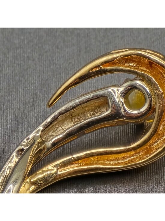 14k Yellow Gold Citrine Pendant Sculptural Ribbon Statement Charm Signed KK - Picture 7 of 14